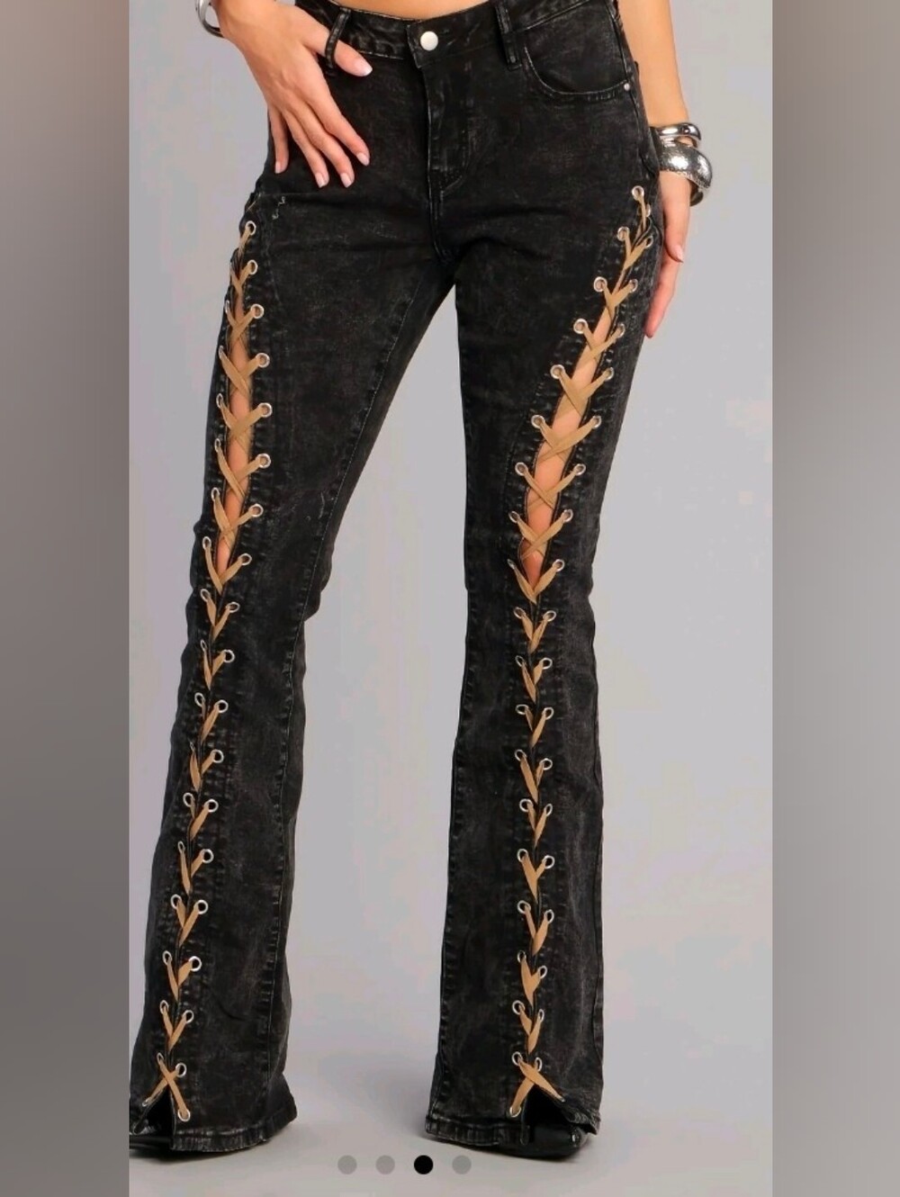Black Lace-Up Side Panel Jeans